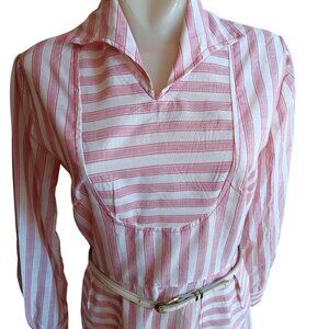 1OF1 Sz 9 True Vintage Pink/White Striped Country House Dress 1970's Chore Farm